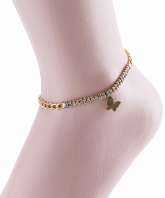 Butterfly Rhinestone Chain Anklet AN320030 GOLD
